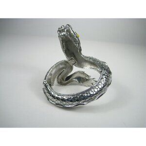 Silver Toned Crystal Rhinestone Dragon Clamper Bracelet Yellow Eyes